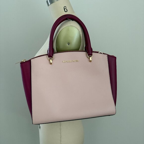 Michael Kors Ellis Large Two Tone Leather Satchel Bag - Picture 1 of 10